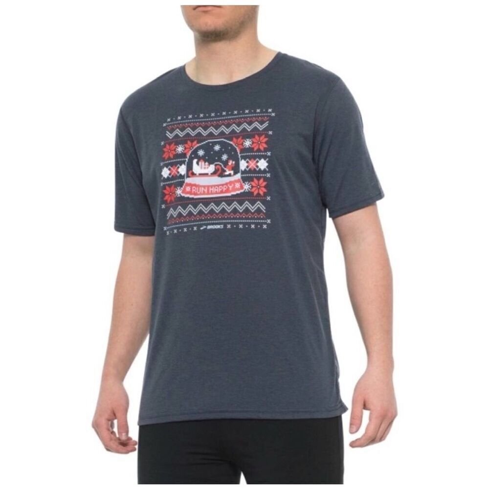 ✨Brooks Pacesetter Medium Tee gray snow globe Run Happy✨